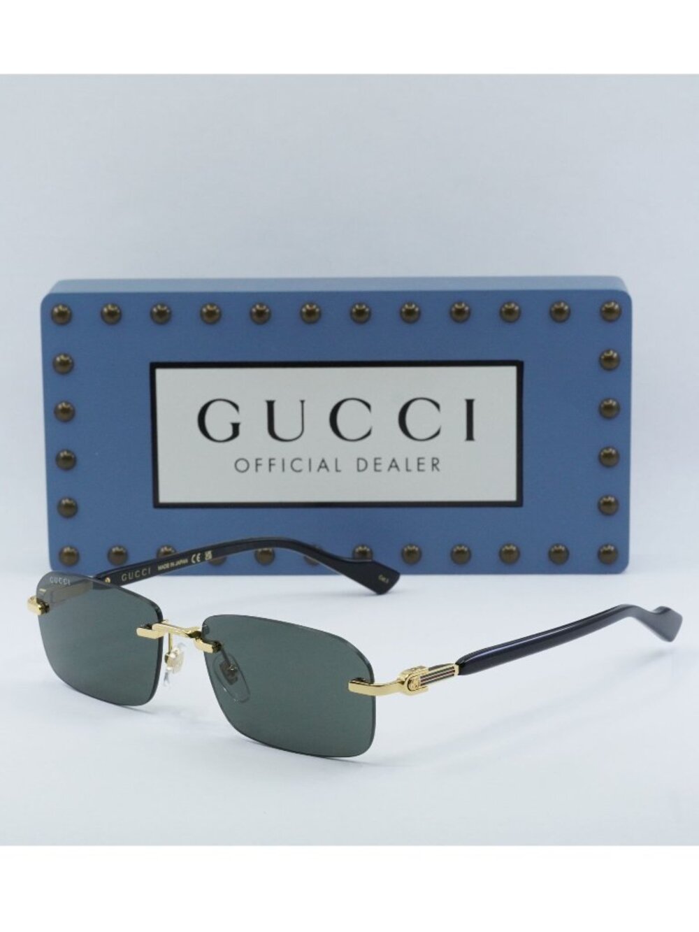 Gucci GG1221S 001 Rectangle Sunglasses - Gold Black/Grey